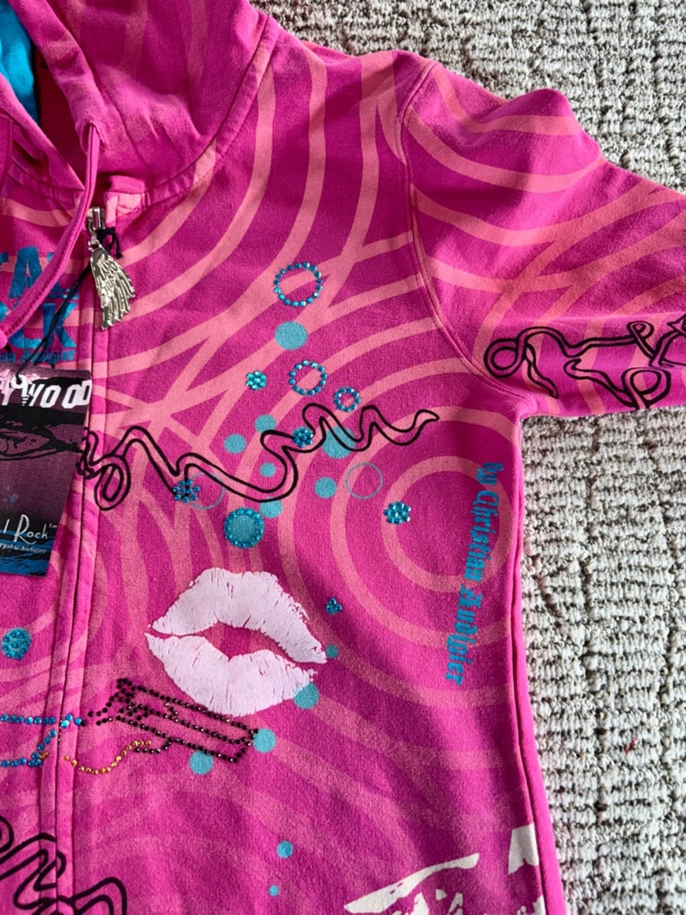 NWT Christian‎ Audigier Women’s Small Crystal Rock Hooded Full Zip - Picture 11 of 13